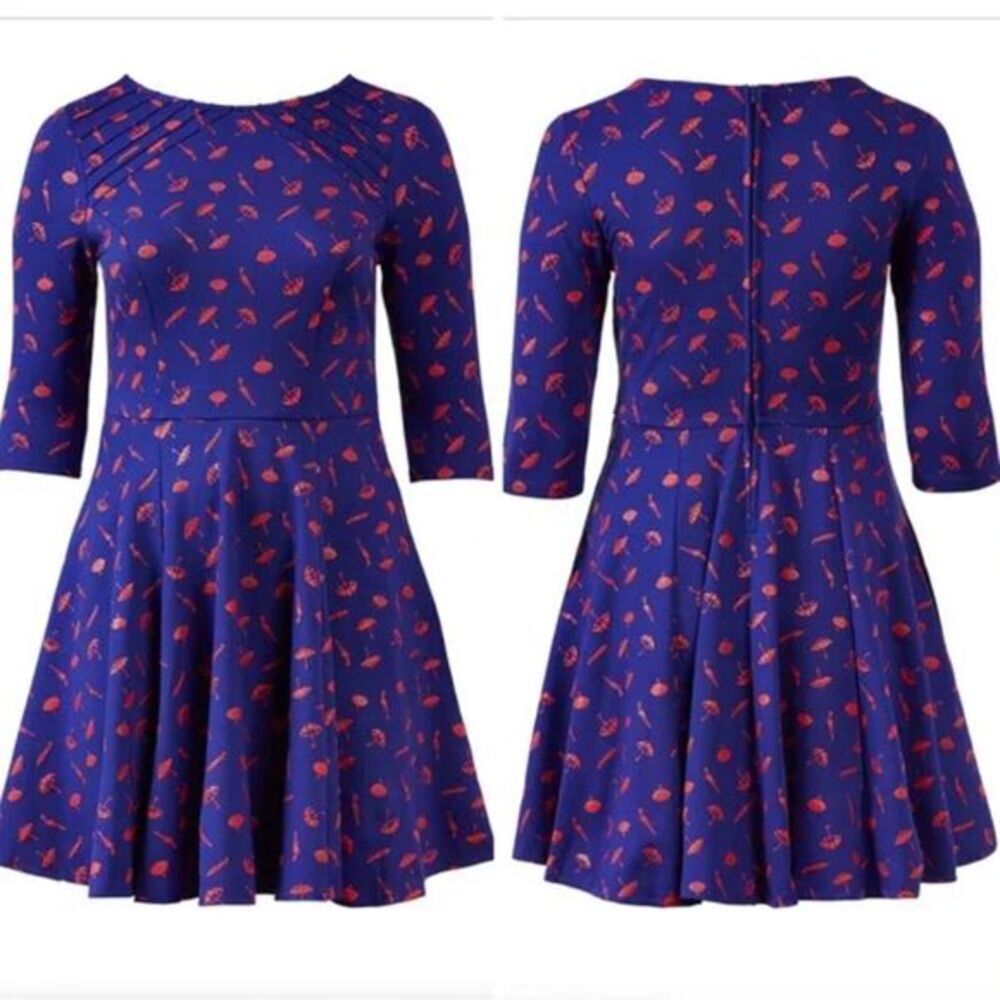 Unique Vintage‎ Gwynnie Bee Umbrella Print Navy Dress, plus size 0X - Picture 3 of 16